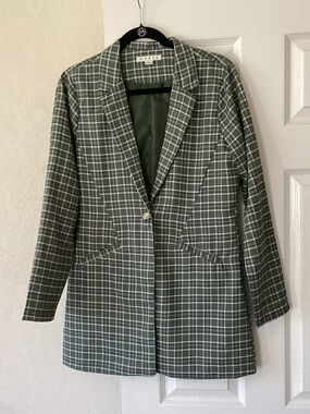 HYFVE Green Plaid Single-Button Blazer